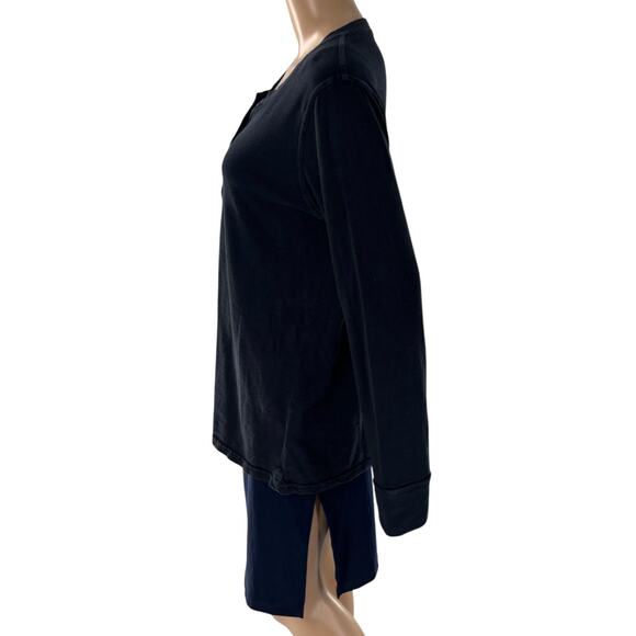 American Giant Black Premium Slub Long Sleeve Henley Top - Picture 7 of 11